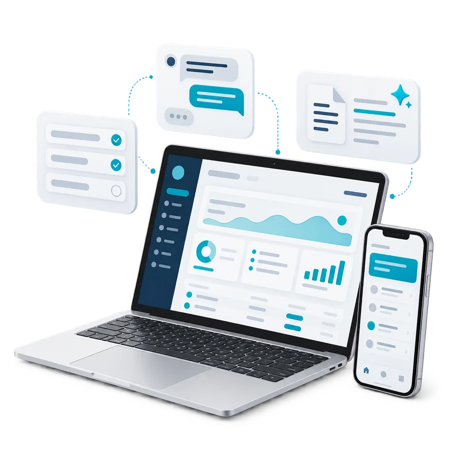 Illustration of AI features in a web application and mobile app