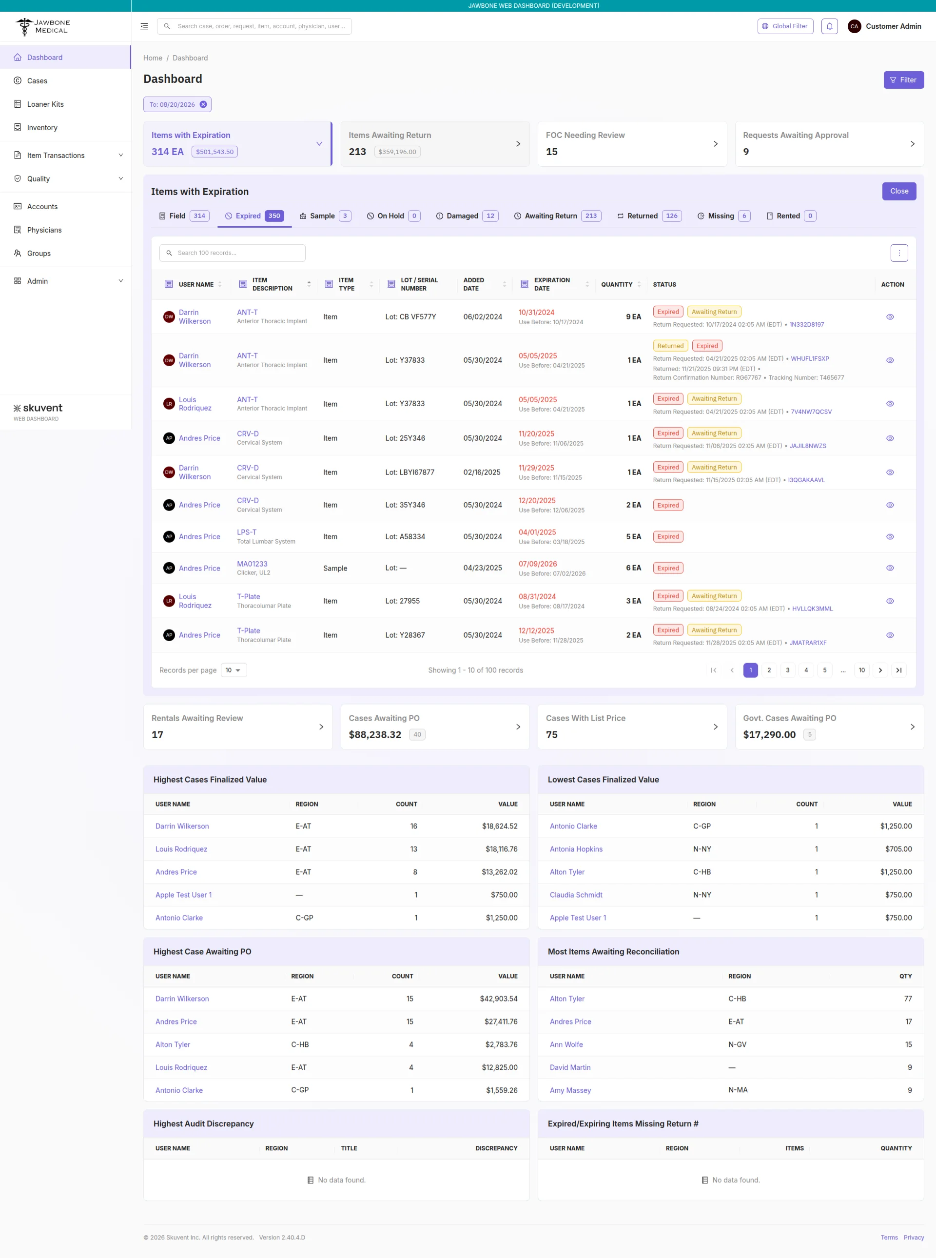Healthcare Device Inventory Platform product interface